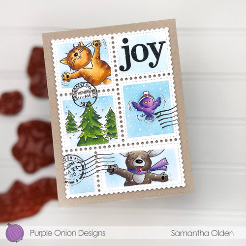 Purple Onion Designs Vintage Postcard Set Unmounted Cling Stamp pod9026 Holiday Joy Card