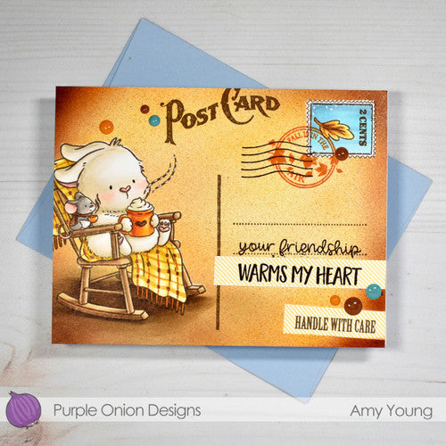 Purple Onion Designs Warm And Cozy Cocoa Wishes Unmounted Cling Stamp pod5057 Amy Young Postcard