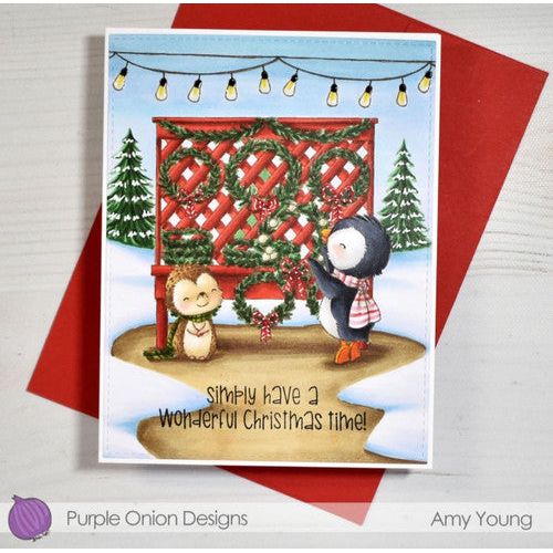 Purple Onion Designs Wreath Display Unmounted Cling Stamp pod1428 Wonderful Christmas Time Card
