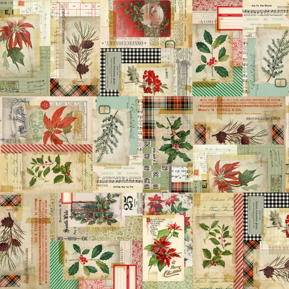 Tim Holtz Holidays Past Collage Multi Back Wide 108" Fabric By The Yard