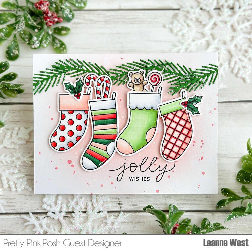 Pretty Pink Posh Holiday Stockings Clear Stamps jolly wishes