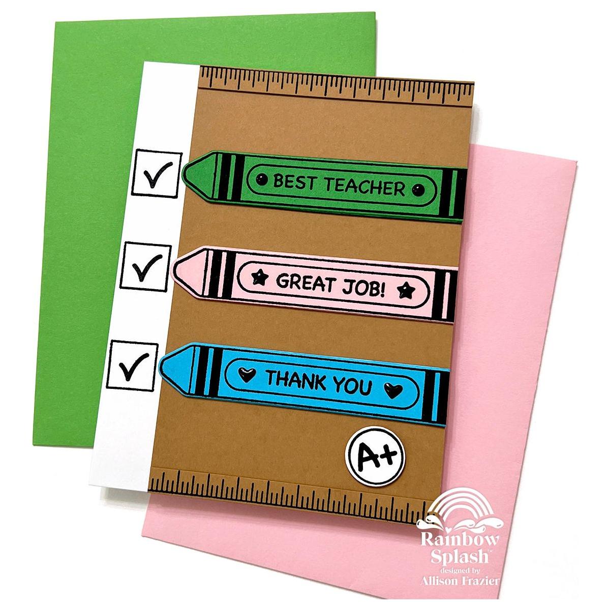 Rainbow Splash Clear Stamps Schoolhouse Messages rs102c Teacher Card | color-code:ALT04