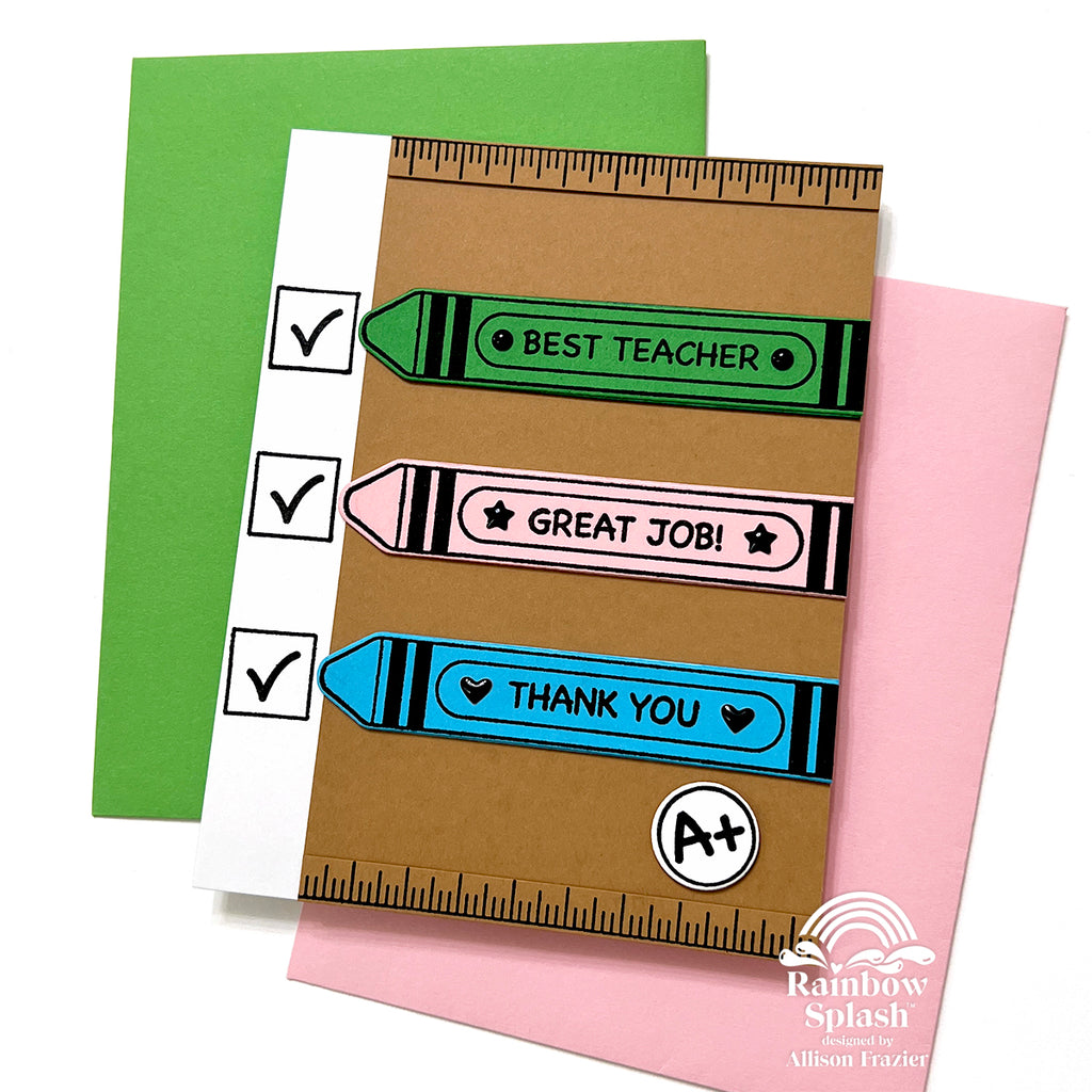 Rainbow Splash Clear Stamps Schoolhouse Messages rs102c Teacher Card | color-code:ALT04