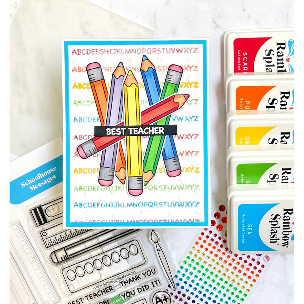 Rainbow Splash Clear Stamps Schoolhouse Messages rs102c Teacher Card