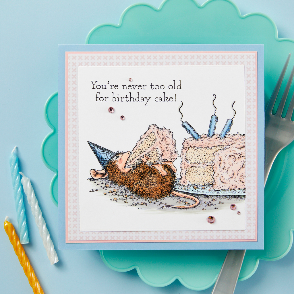 Spellbinders House Mouse Sweet Birthday Cling Rubber Stamps rsc-027 birthday cake