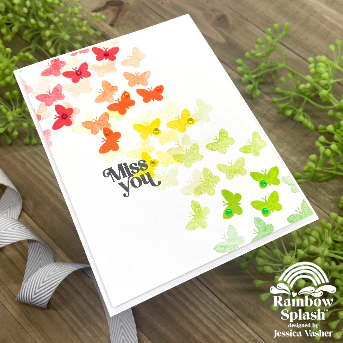 Rainbow Splash Clear Stamps Happy Blooms rs103 Miss You Card