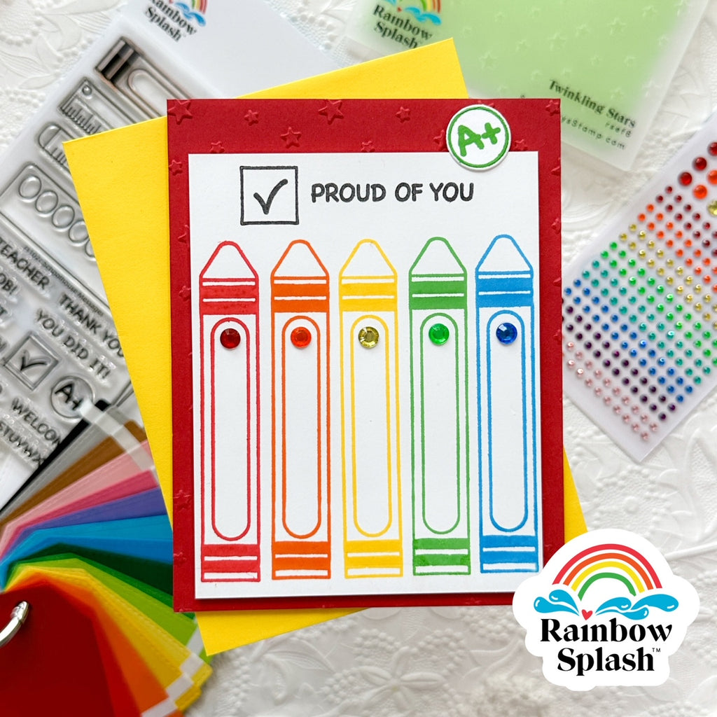 Rainbow Splash Clear Stamps Schoolhouse Messages rs102c Proud of You Card | color-code:ALT06