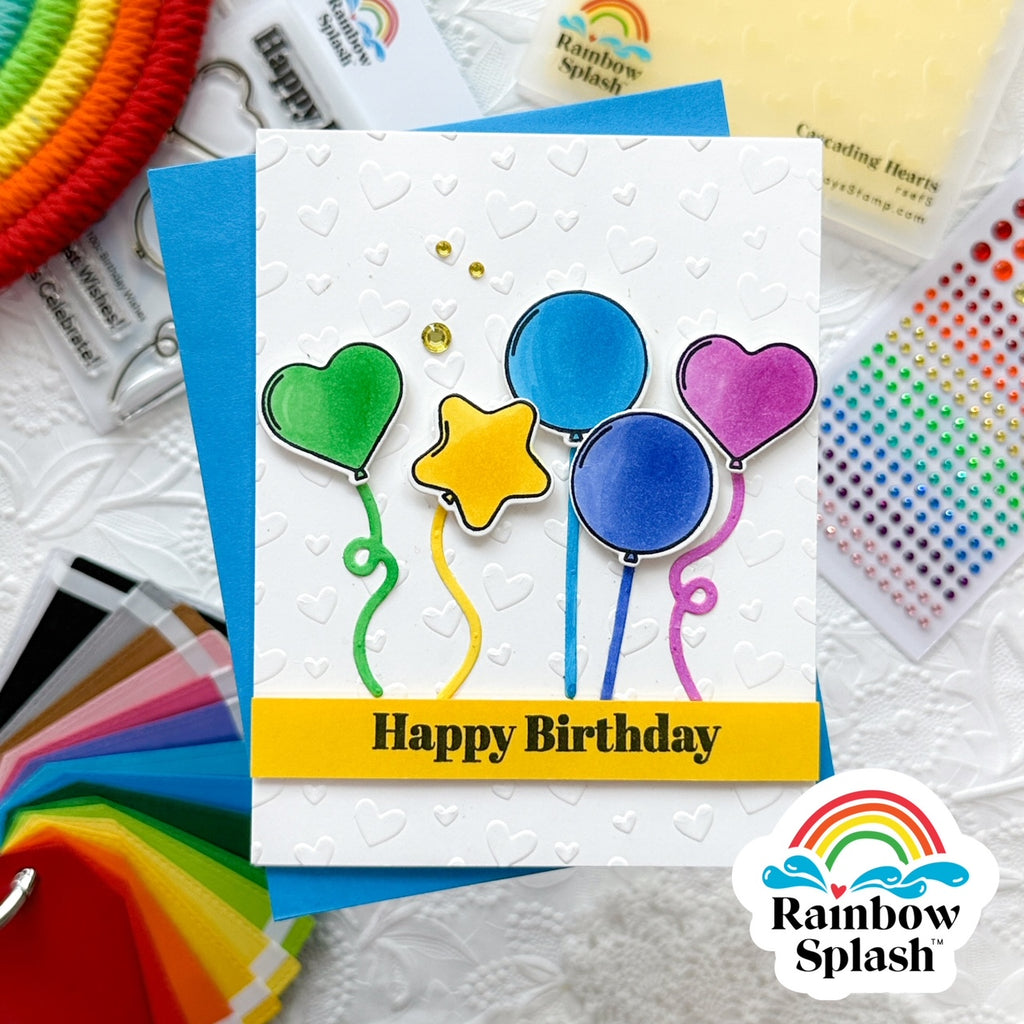 Rainbow Splash Embossing Folder Cascading Hearts rsef5 Birthday Card