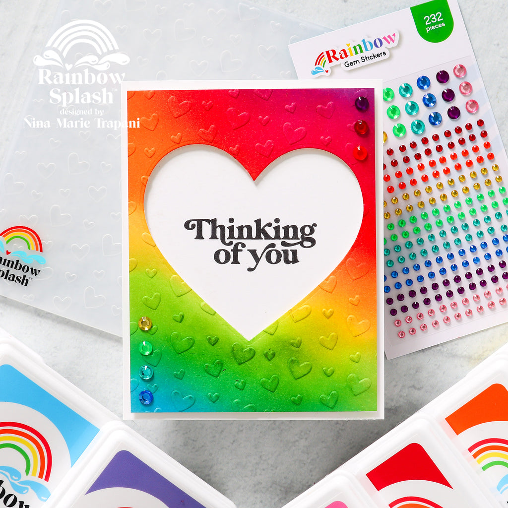 Rainbow Splash Embossing Folder Cascading Hearts rsef5 Thinking of You Card | color-code:ALT01