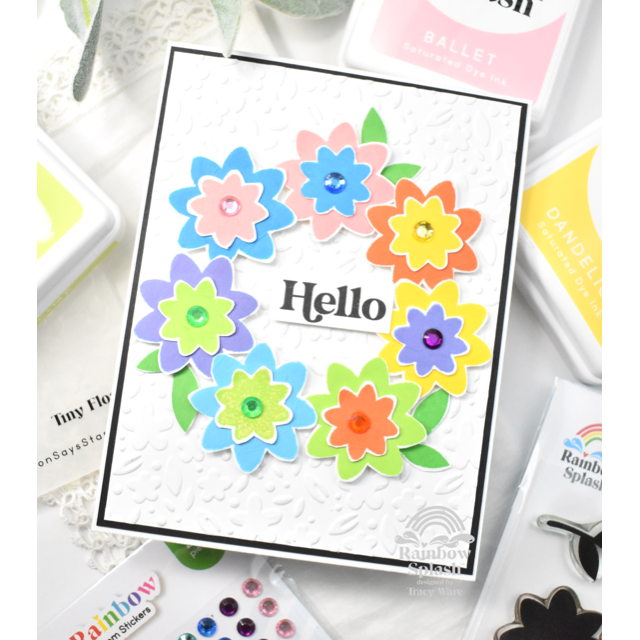 Rainbow Splash Clear Stamps Happy Blooms rs103 Hello Card
