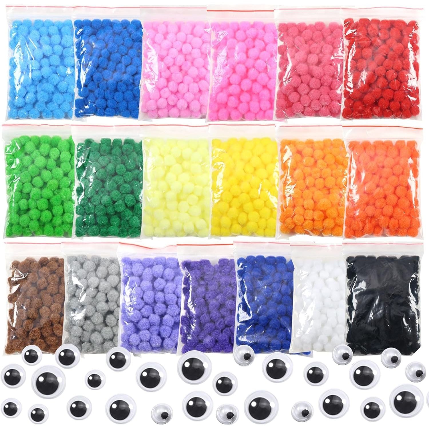 Rainbow Pompoms And Googly Eyes 1900 Piece Pack