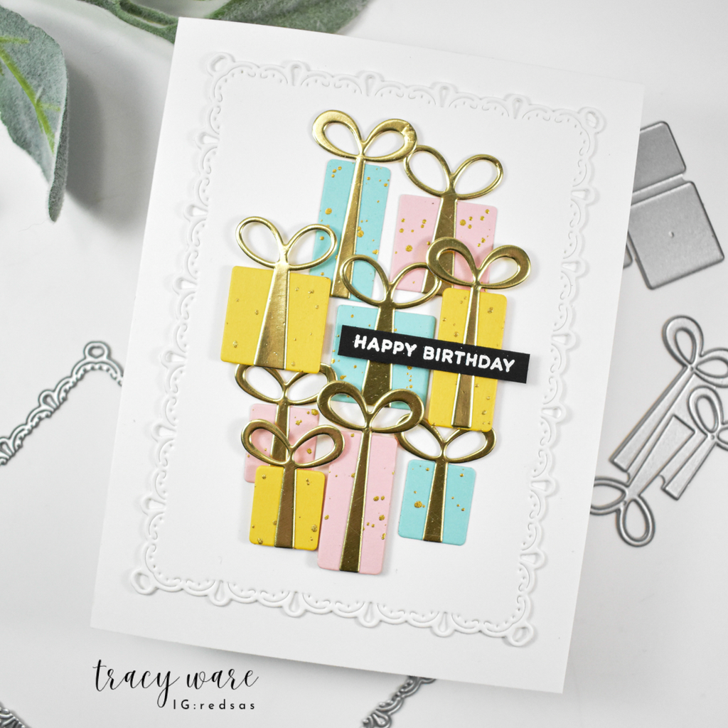Rainbow Splash Cardstock 120# White Pack of 8 sss345 Stamptember Tracy Ware Birthday Presents Card