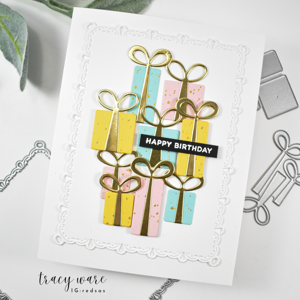 Rainbow Splash Cardstock 120# White Pack of 8 sss345 Stamptember Tracy Ware Birthday Presents Card