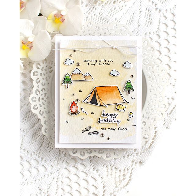 Rainbow Splash Clear Stamps Happy Camper rs123c Stamptember Heather Hoffman Birthday Card