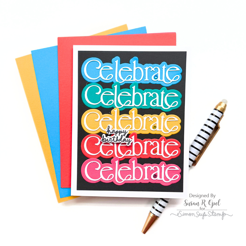 Rainbow Splash Clear Stamps Happy Camper rs123c Stamptember Susan R. Opel Colorful Celebrate Birthday Card