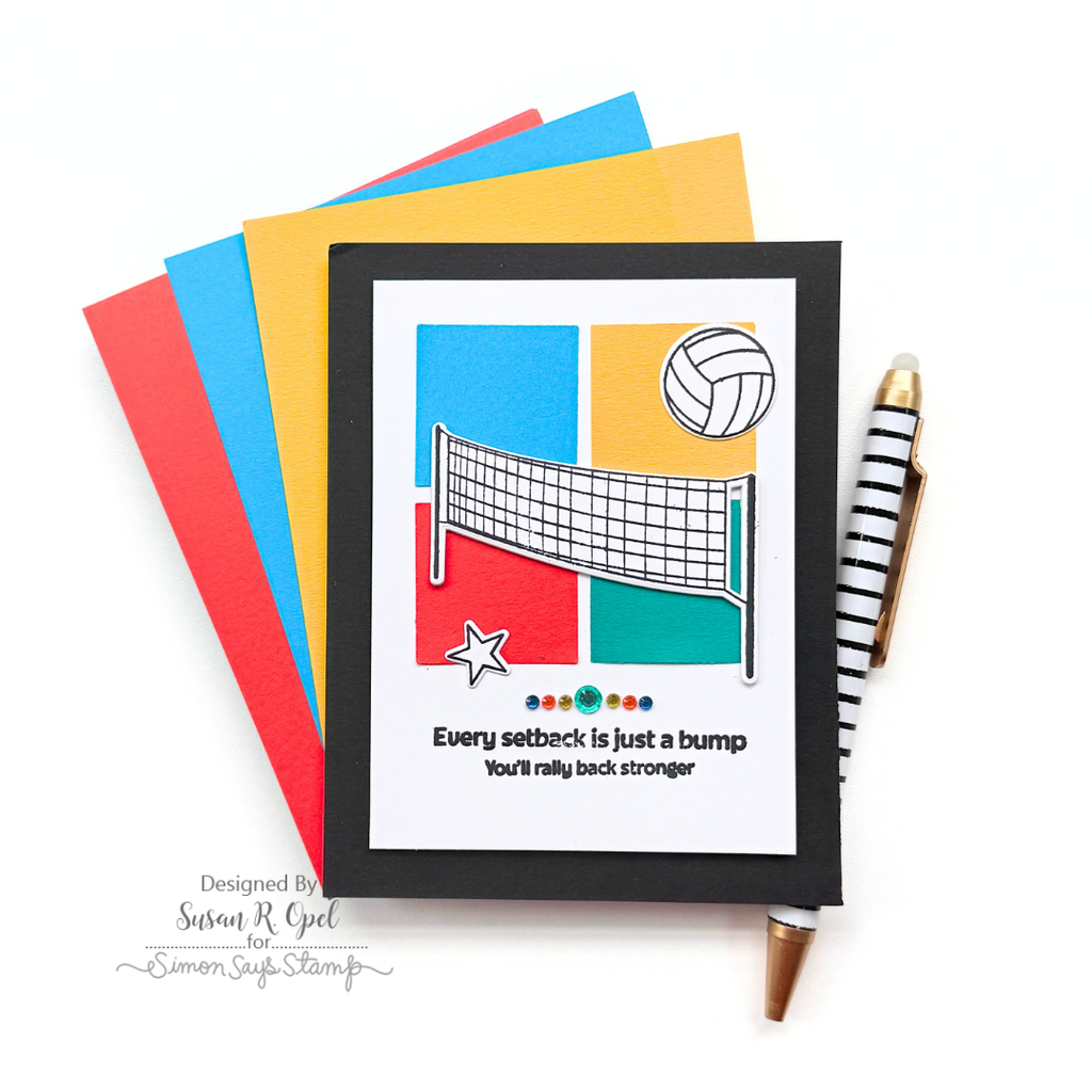 Rainbow Splash Clear Stamps Volleyball rs121c Stamptember Susan R. Opel Colorful Encouragement Card