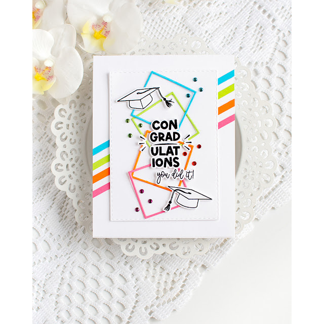 Rainbow Splash Graduation Greetings Wafer Dies rsd615c Bright Graduation Card Heather Hoffman | color-code:ALT01