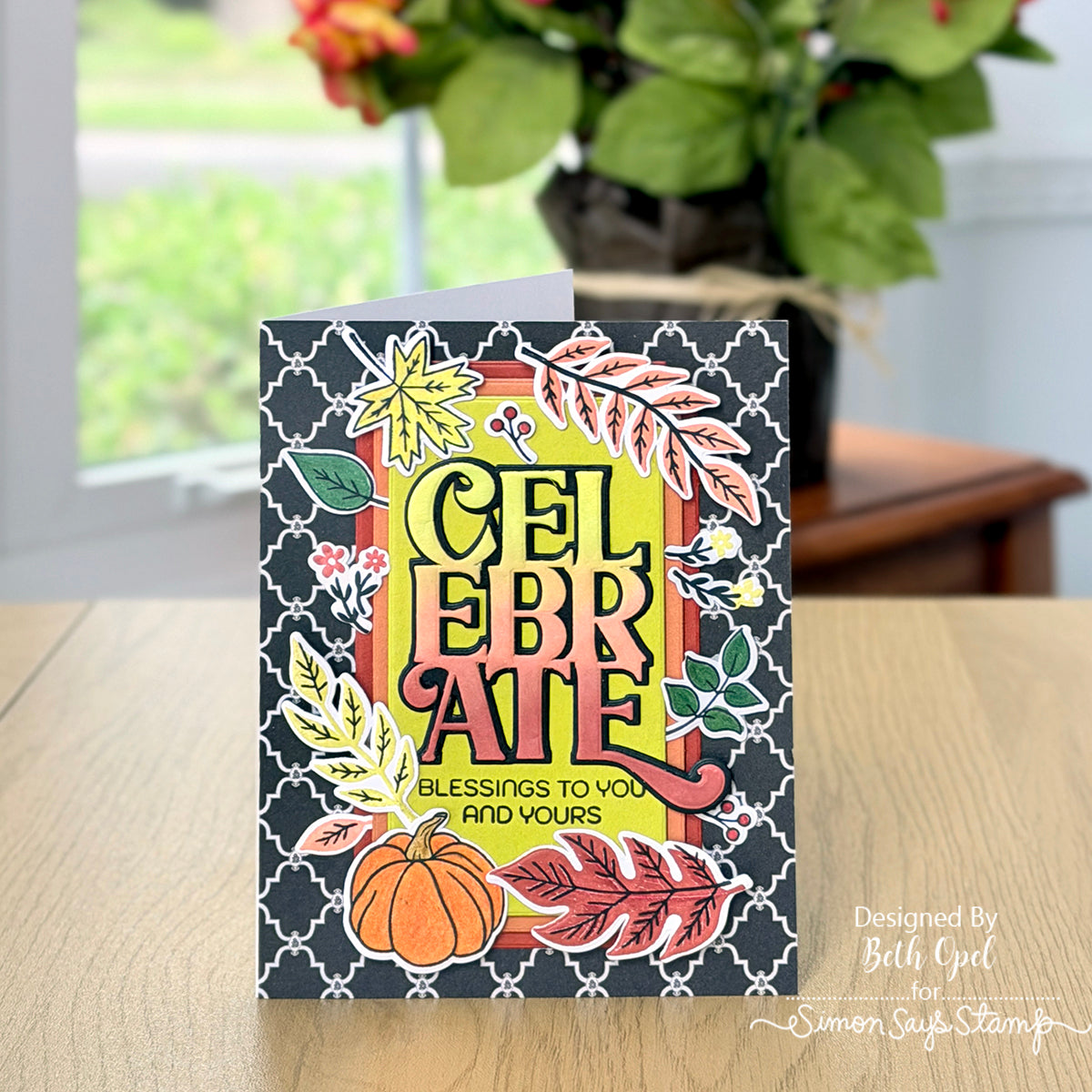 Rainbow Splash So Very Thankful Wafer Dies rsd617c Stamptember Beth Opel Thanksgiving Card
