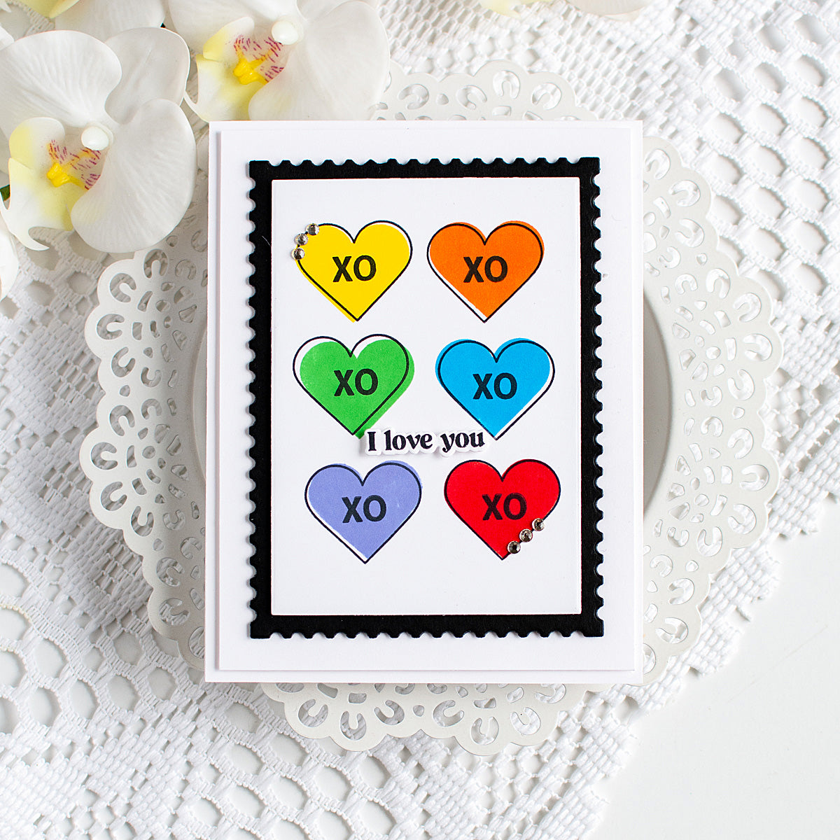 Rainbow Splash Wafer Dies Lots of Love rsd611c Stamptember Heather Hoffman Love You Hearts Card
