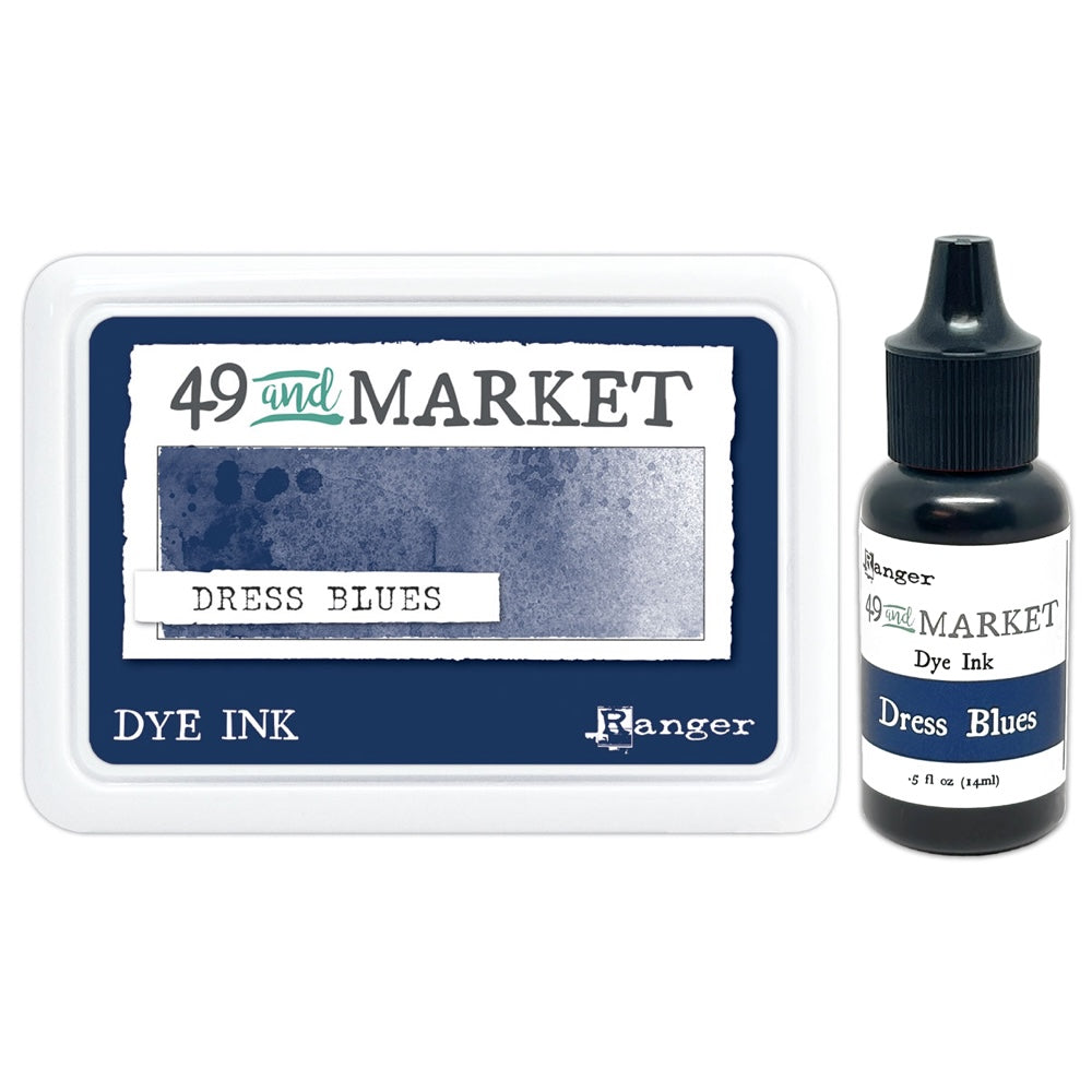 Ranger 49 and Market Dress Blues Dye Ink Pad And Reinker Bundle