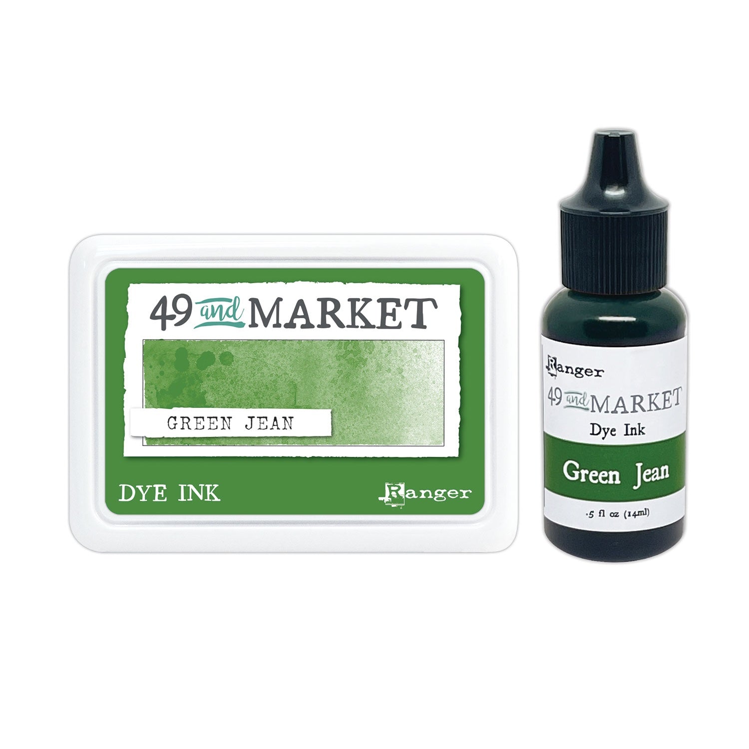 Ranger 49 and Market Green Jean Dye Ink Pad And Reinker Bundle