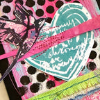 Ranger Dina Wakley MEdia Circle Of Circles Stencil mds93992 Heart And Bird Mixed Media Card Close Up