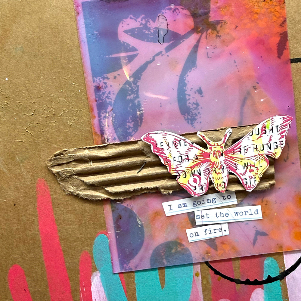 Ranger Dina Wakley MEdia Flutters Rub Ons mda88301 I Am Going To Set The World On Fire Card