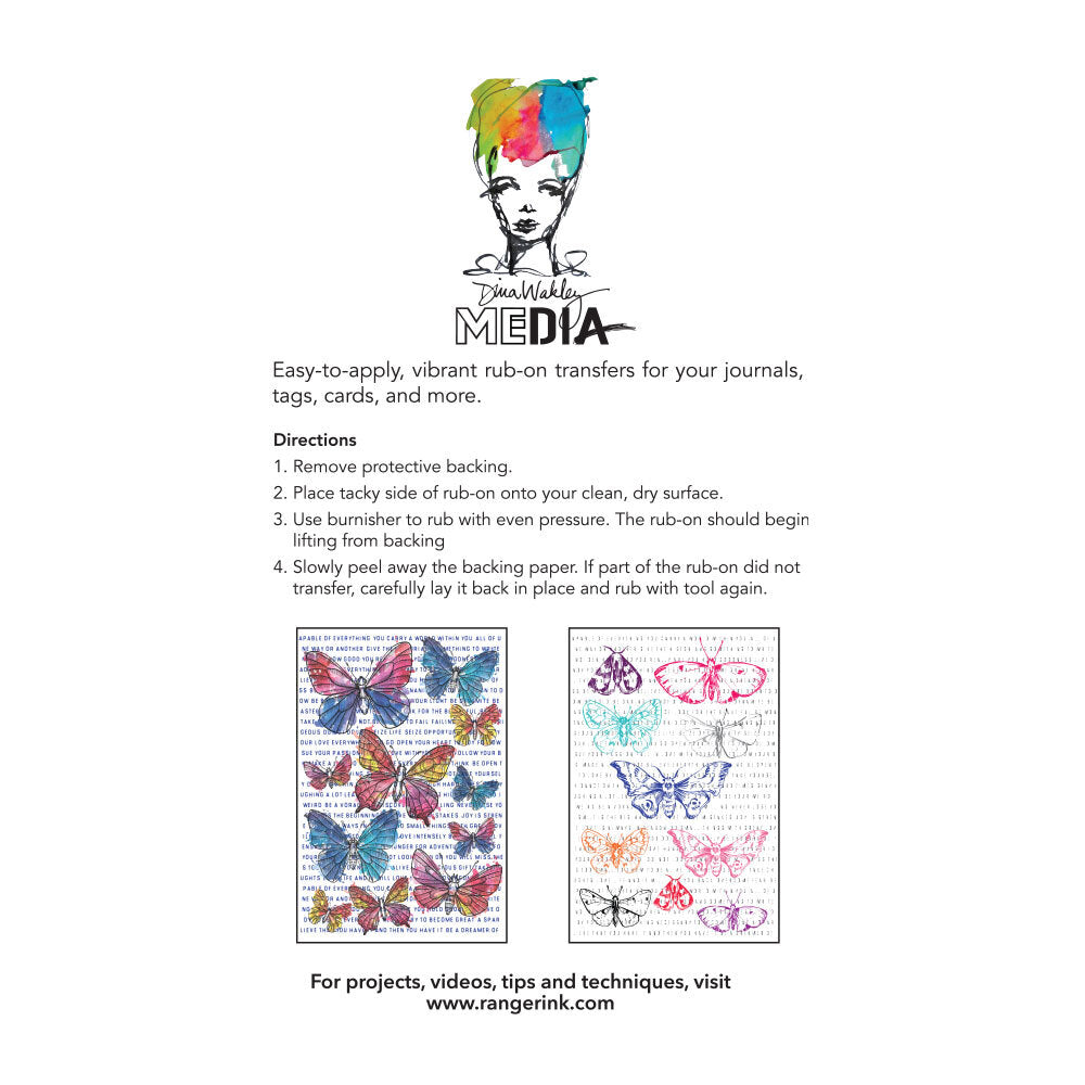 Ranger Dina Wakley MEdia Flutters Rub Ons mda88301 Product Directions Image