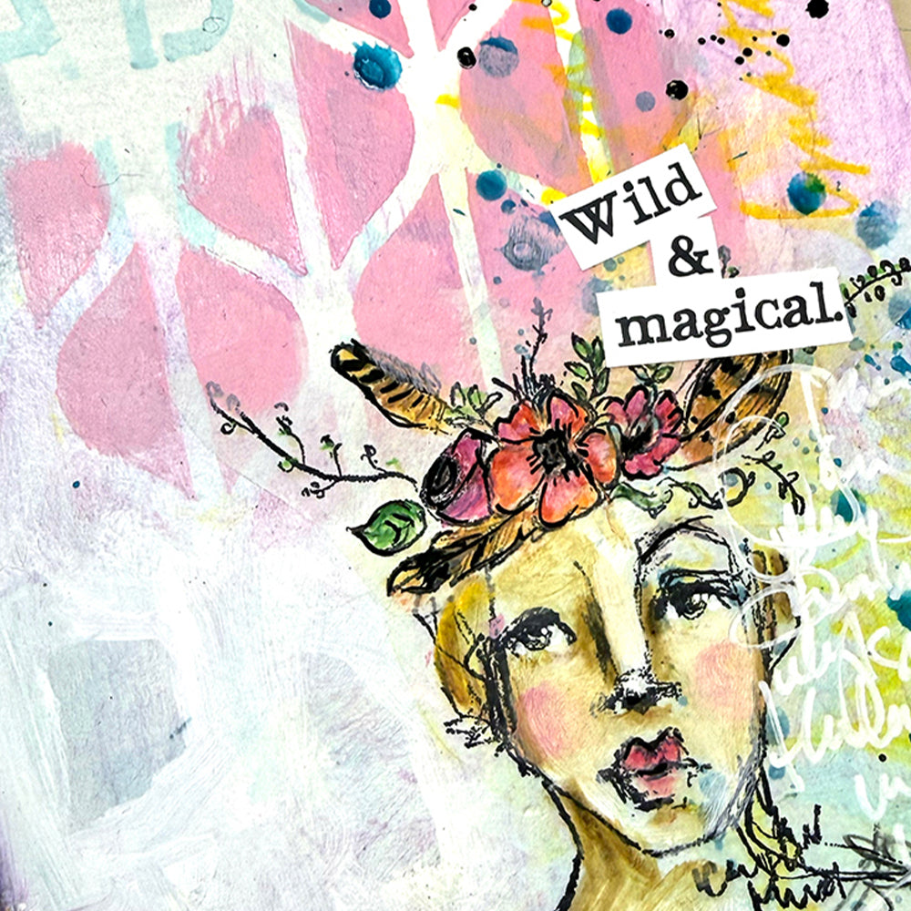 Ranger Dina Wakley MEdia Groovy Coaster Stencil mds84945 Wild And Magical Layout