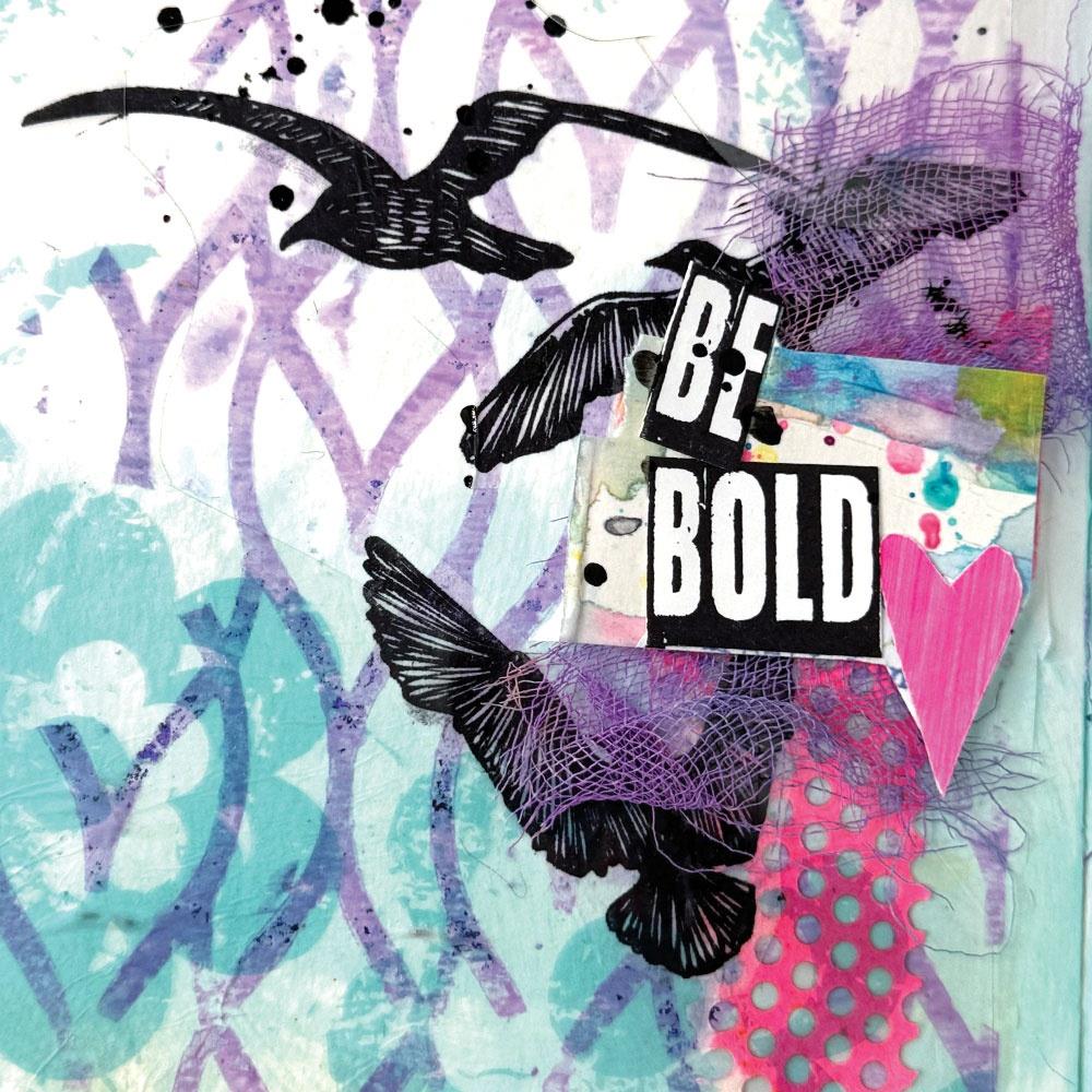 Ranger Dina Wakley MEdia Pointy Fence Stencil mds87724 Be Bold Birds Art Journaling Page