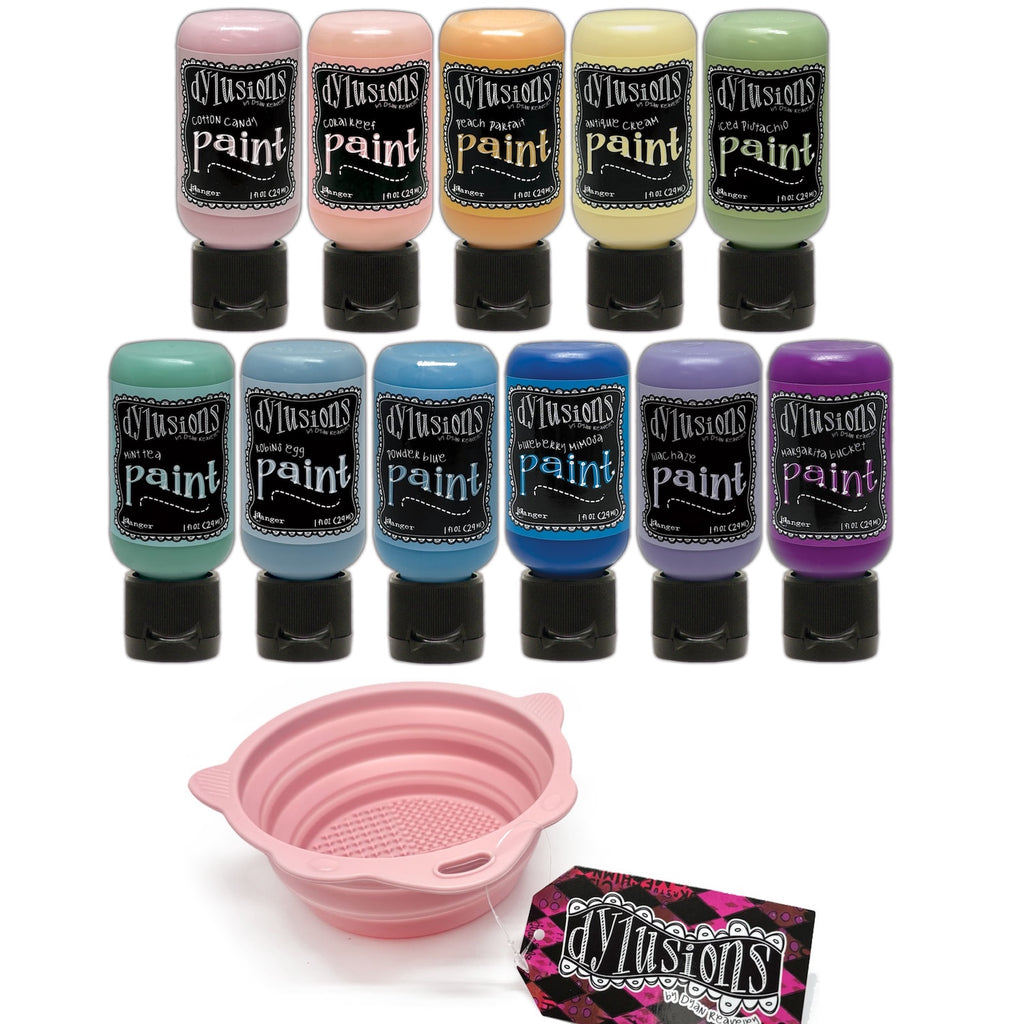 Ranger Dyan Reaveley 1oz Paint Bundle Of 11 With Collapsible Bowl Dylusions