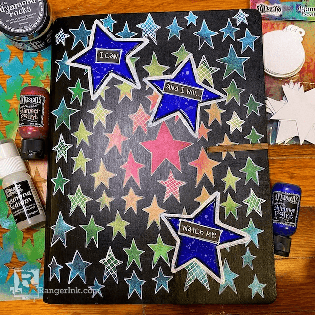 Ranger Dylusions Clear Dyamond Rocks Embossing Powder dym83900 Journal Cover Project | color-code:ALT02