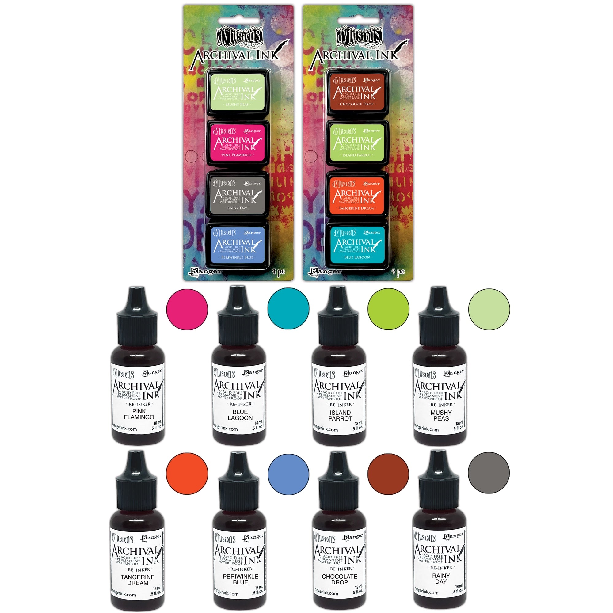 Ranger Dylusions Mini Archival Ink Pads Kits 7 And 8 Plus Reinkers Bundle Dyan Reaveley