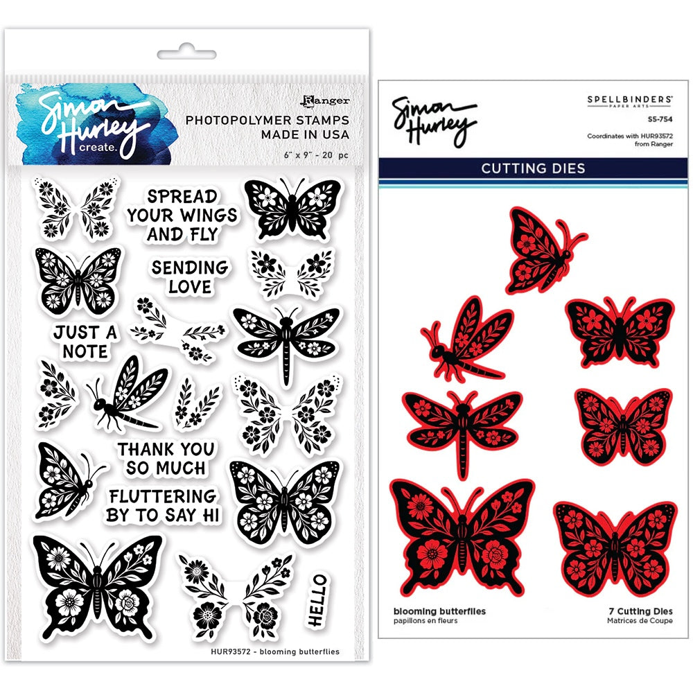Ranger Simon Hurley Blooming Butterflies Clear Stamps And Dies Bundle