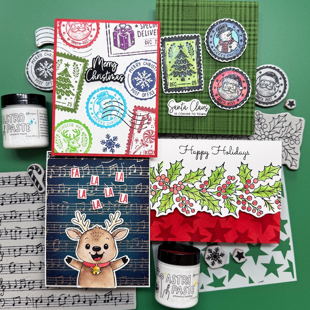 Ranger Simon Hurley Christmas Postage Cling Stamps hur92094 Holiday Cards Cluster
