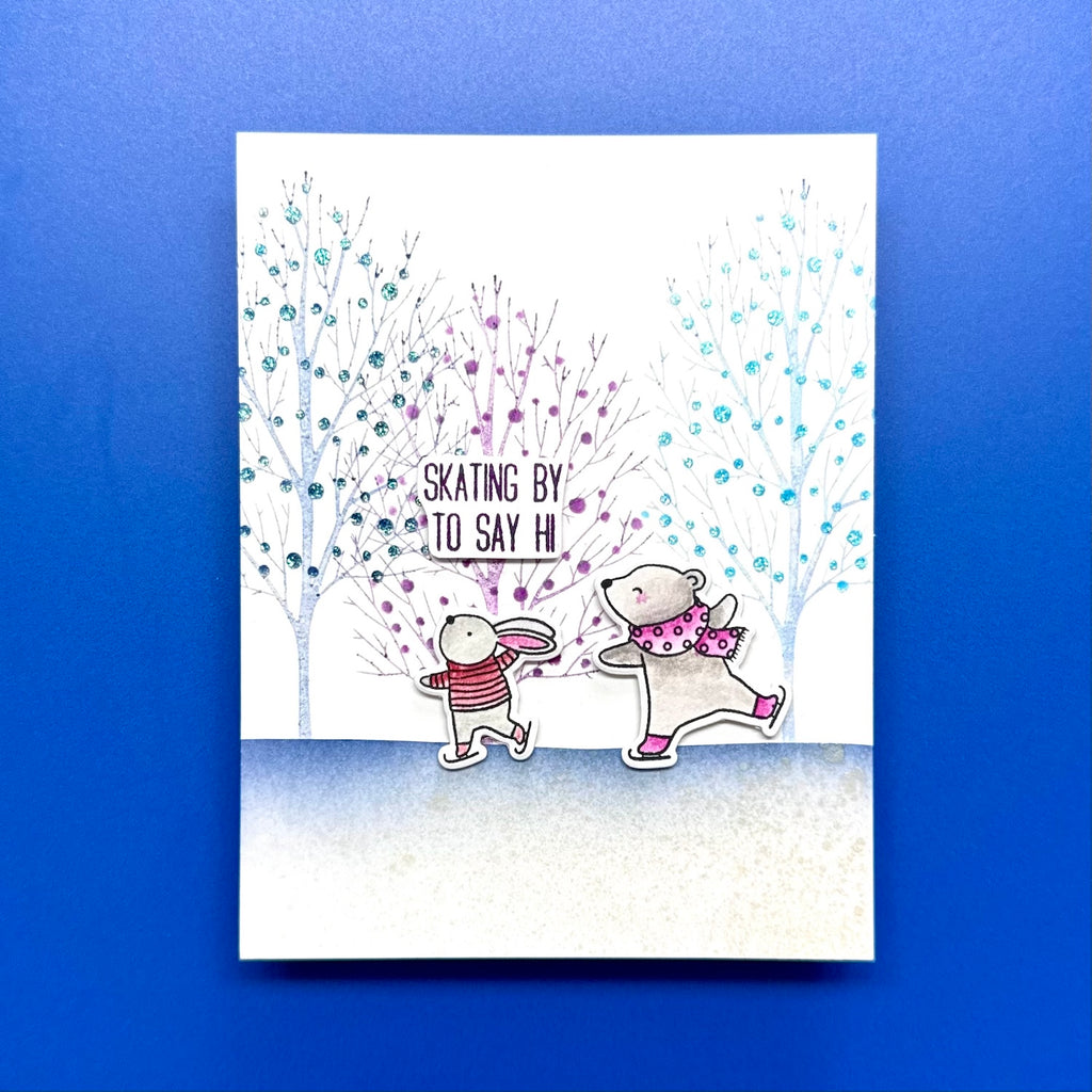 Ranger Simon Hurley Ethereal Trees Clear Stamps And Stencils Set huz92261 Skating By To Say Hi Card