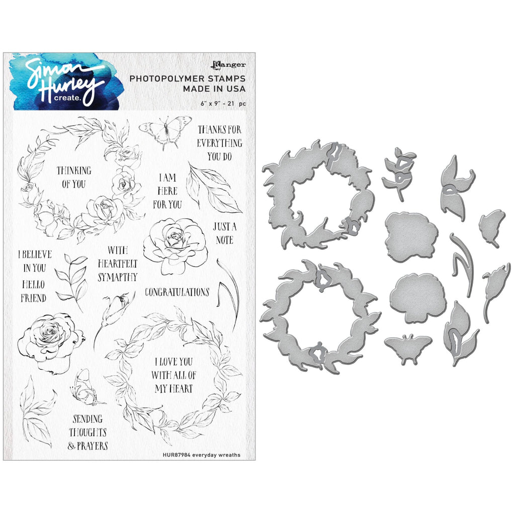 Ranger Simon Hurley Everyday Wreaths Clear Stamps And Dies Bundle