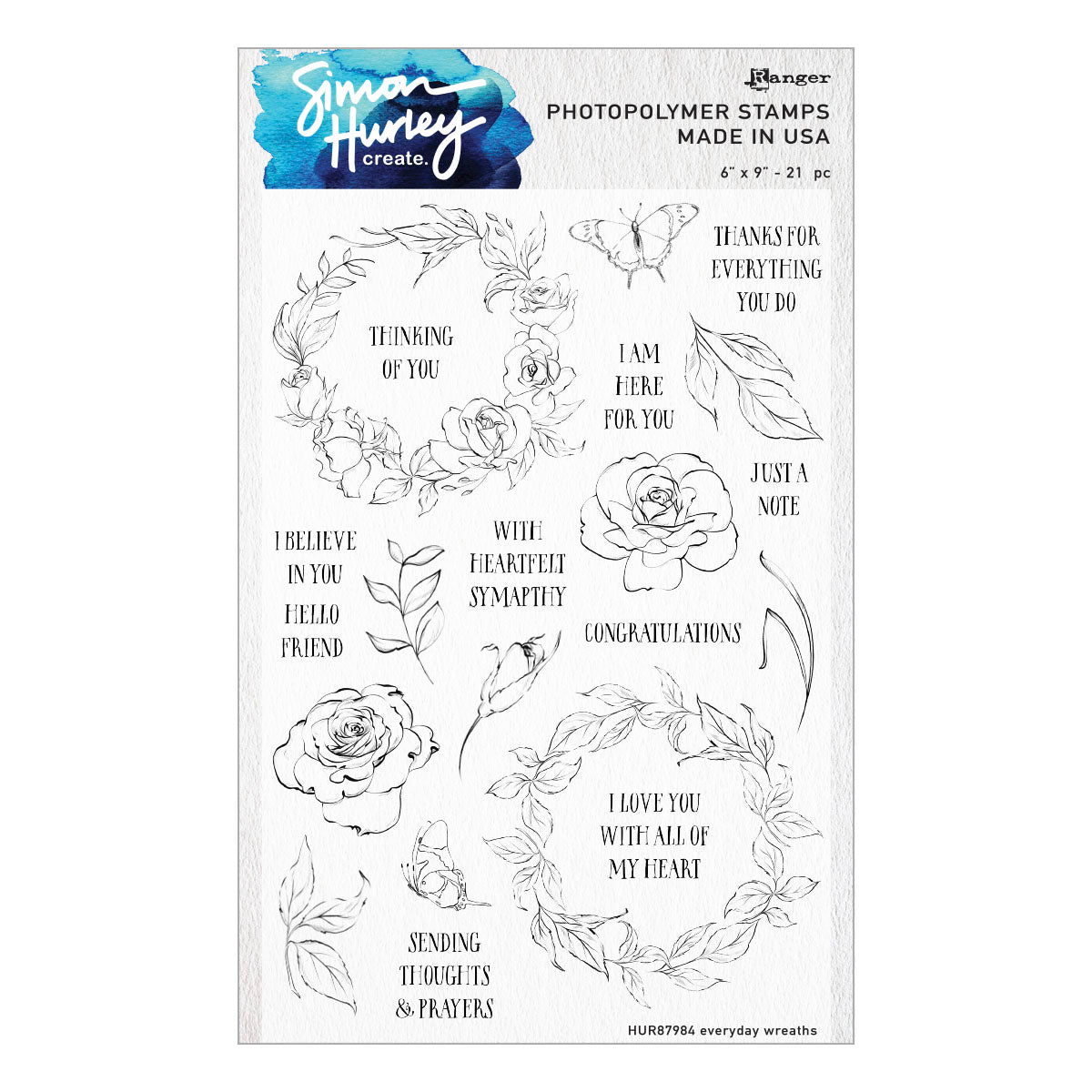 Ranger Simon Hurley Everyday Wreaths Clear Stamps And Dies Bundle Photopolymer in Pack