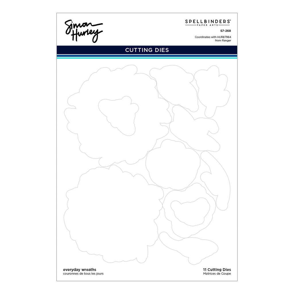 Ranger Simon Hurley Everyday Wreaths Clear Stamps And Dies Bundle Wafer Thin Outlines in Pack