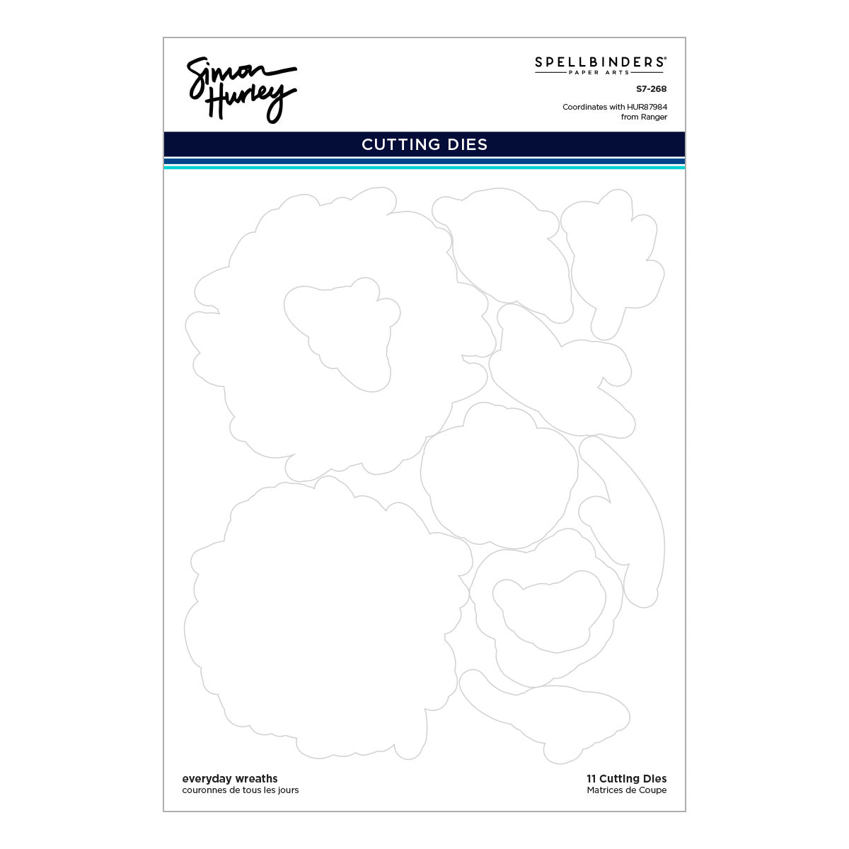Ranger Simon Hurley Everyday Wreaths Clear Stamps And Dies Bundle Wafer Thin Outlines in Pack
