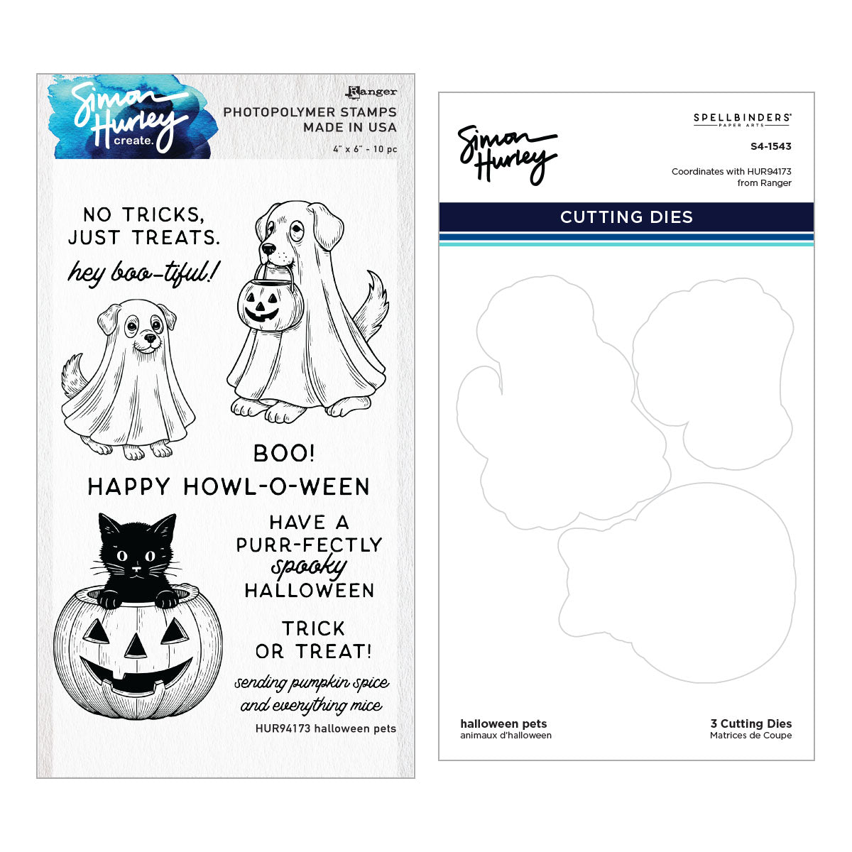 Ranger Simon Hurley Halloween Pets Clear Stamps And Dies Bundle