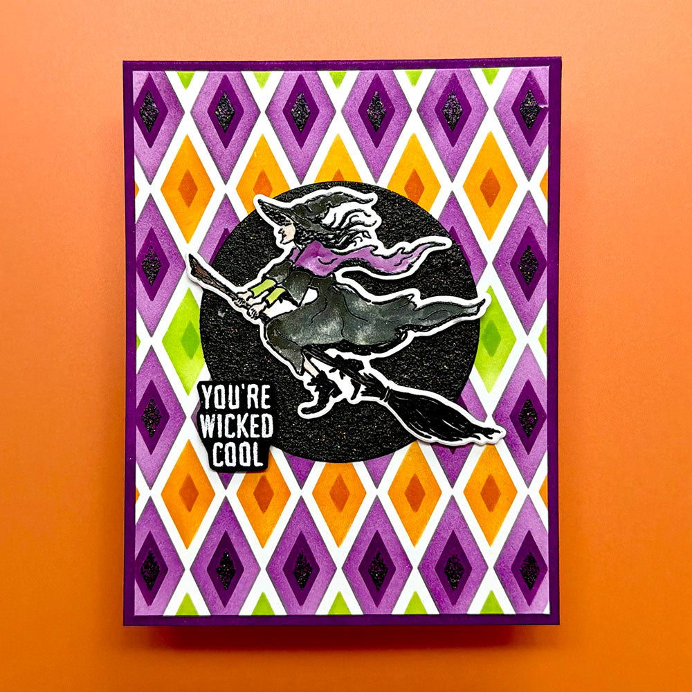 Ranger Simon Hurley Hocus Pocus Clear Stamps And Dies Bundle You're Wicked Cool Witch Card
