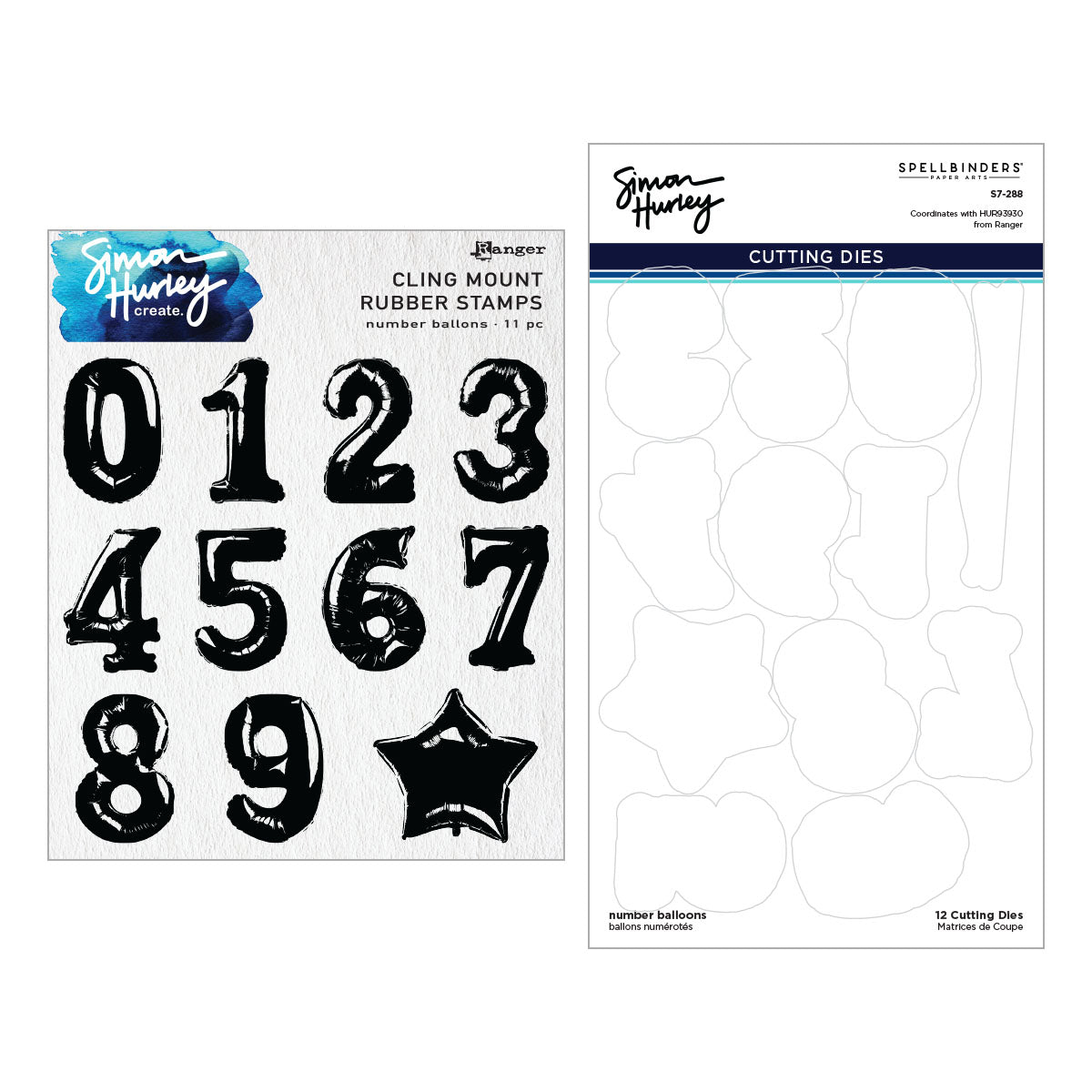 Ranger Simon Hurley Number Balloons Cling Stamps And Dies Bundle
