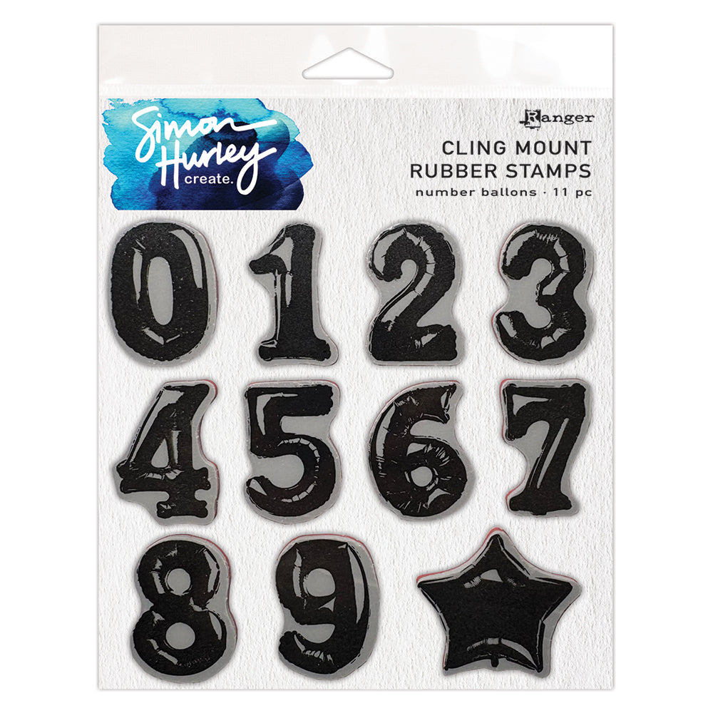 Ranger Simon Hurley Number Balloons Cling Stamps hur93930