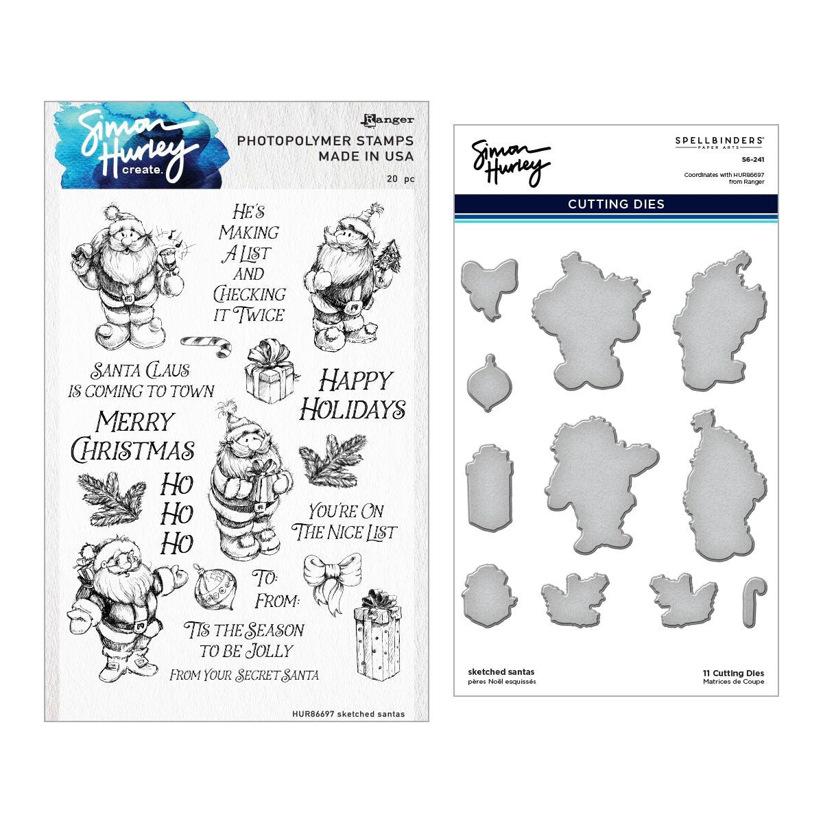 Ranger Simon Hurley Sketched Santas Stamps And Dies Bundle