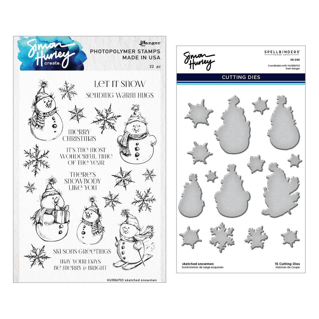 Ranger Simon Hurley Sketched Snowmen Stamps And Dies Bundle
