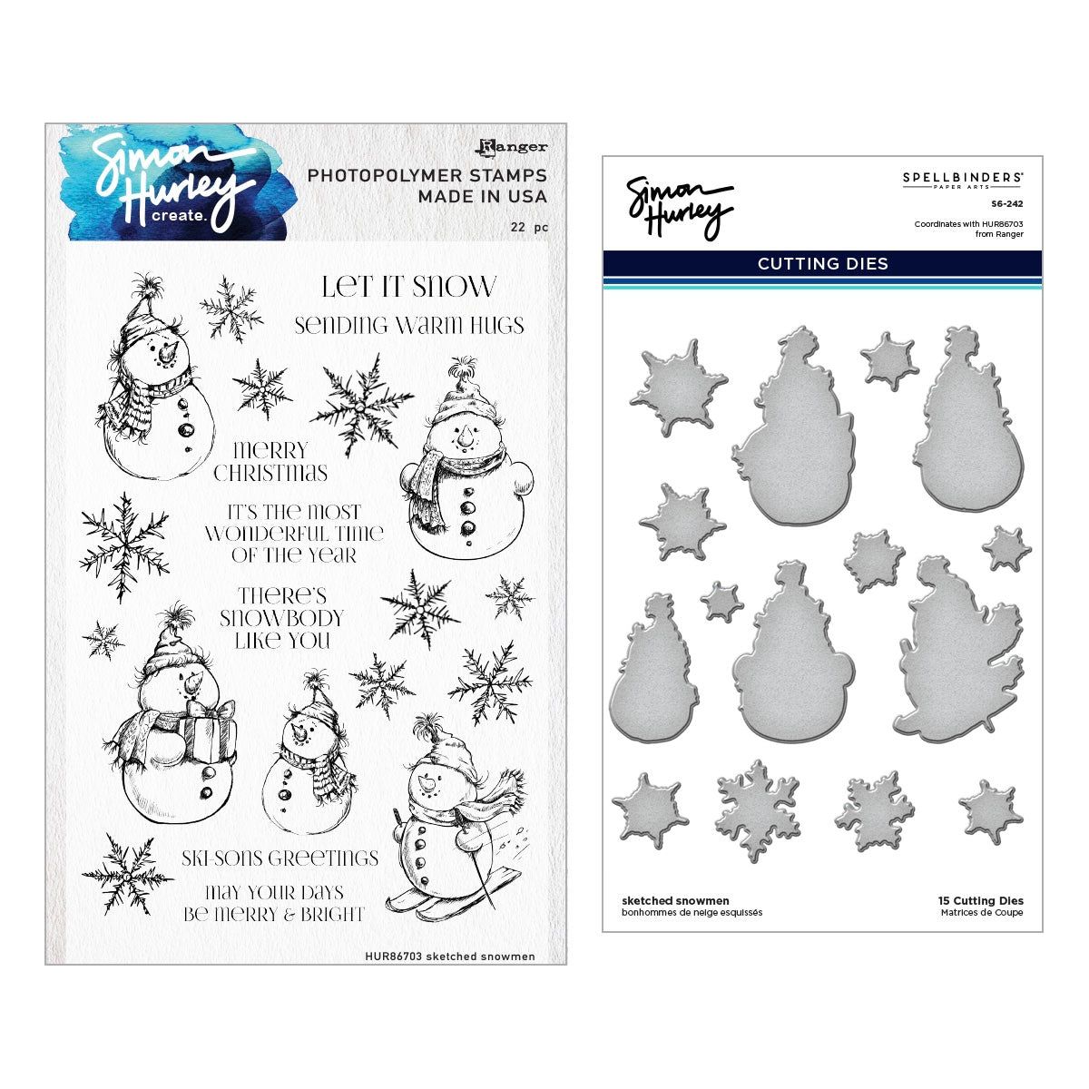 Ranger Simon Hurley Sketched Snowmen Stamps And Dies Bundle