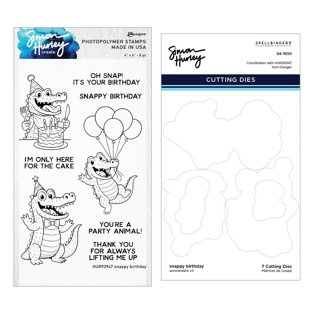 Ranger Simon Hurley Snappy Birthday Clear Stamps And Dies Bundle