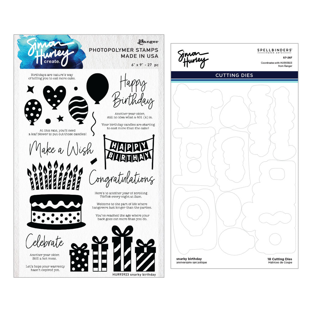 Ranger Simon Hurley Snarky Birthday Clear Stamps And Dies Bundle