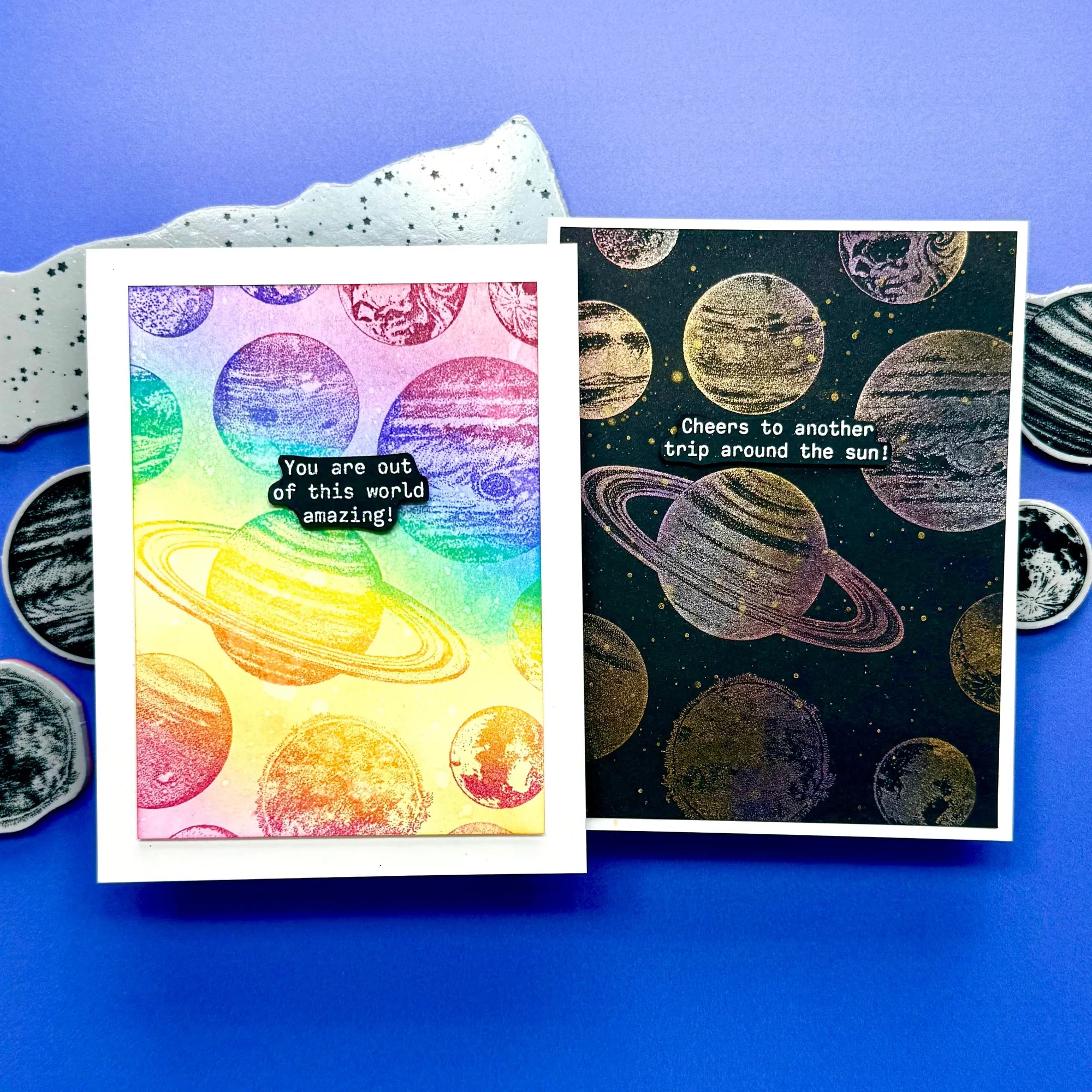 Ranger Simon Hurley Space Friends Clear Stamps hur88769 Galaxy Cards
